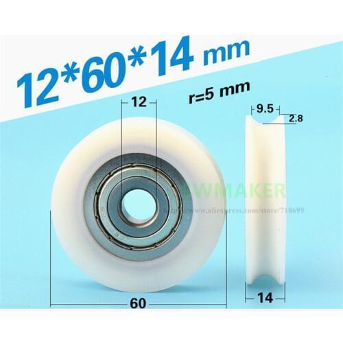 SWMAKER 10pcs 12*60*14mm U groove bearing pulley / nylon wheel 12mm inner diameter, driven wheel, wire rope 1cm guide wheel