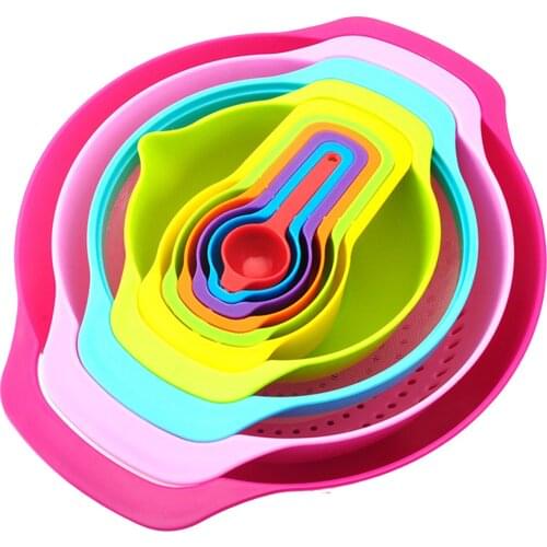 10Pcs Nesting Plastic Mixing Bowl Set With Measuring Cups Plastic Nesting Bowls For Mixing Cooking And Baking