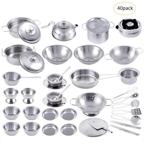 18PCS/25PCS/32PCS/40PCS Play House Cookware Toys Anti-fall Stainless Steel Boys Girls Childrens Play House Kitchen Toy Sets