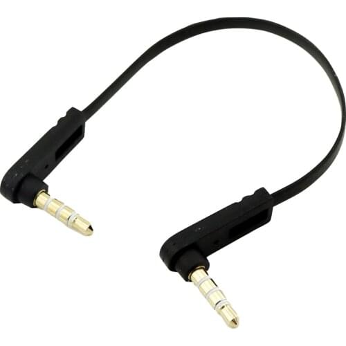2pcs 3.5mm 4pole Male To 3.5mm 4pole Male Right Angled Stereo Audio Flat Wire M/M Extension Connector Cable 15cm
