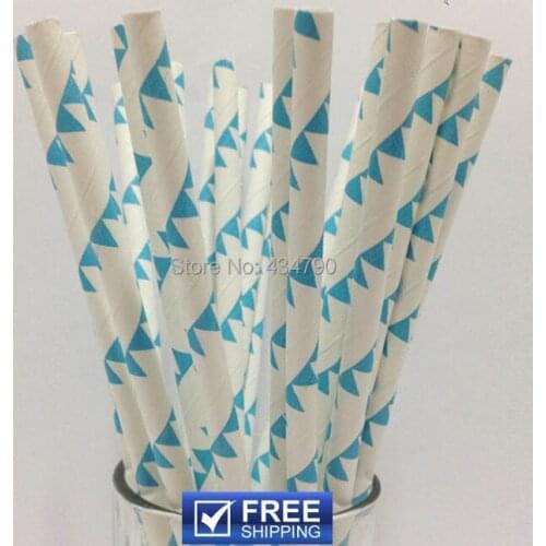 200pcs Blue Bunting Flag Paper Straws Bulk,Colorful Candy Buffet Pixie Sticks Circus Wholesale