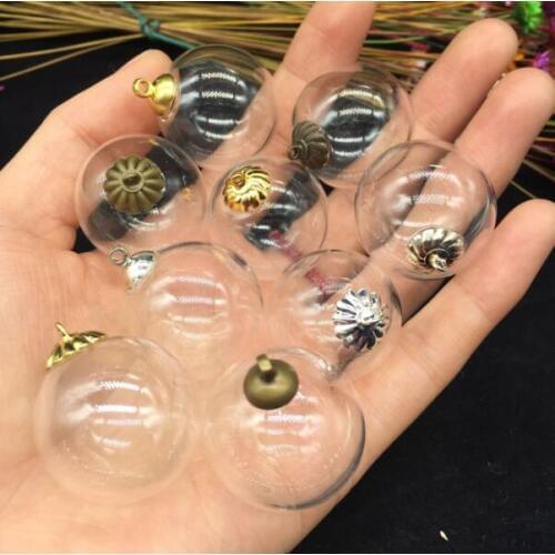 5sets 25*5mm Handmade glass globe with metal cap diy jewelry findings Glass vial necklace pendant glass bottle bubble cover dome