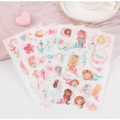 6 Sheets Lovely Mermaid Girls Paper Stickers DIY Decorative Sealing Paste Decoration