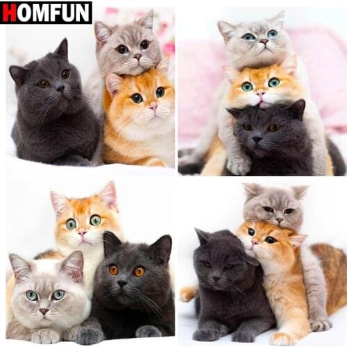HOMFUN Full Square/Round Drill 5D DIY Diamond Painting ‘Cat animal" 3D Embroidery Cross Stitch 5D Home Decor Gift