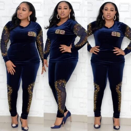 Velvet African Womens Clothing Autumn Winter 2021 African Clothing Muslim 2 Piece Set High Quality Fashionable African Women