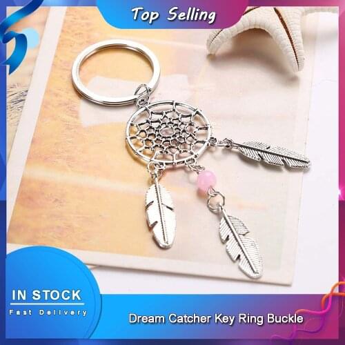 Dream Catcher Key Ring Buckle Pendant Jewelry Gift Pink Green Beads Dreamcatcher Feather Wind Chimes Keychain For Gift