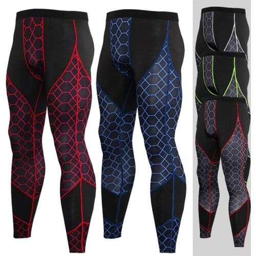 Running Tights Pants Men Compression Training Patchwork Quick-drying Leggings Print Workout Mens Jogging Gym Grid Trousers