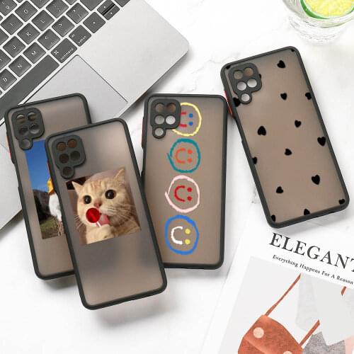 Matte Shockproof Phone Case For Samsung A51 A32 A52 A72 Cute Cat Smiley Cover Samsung A31 A11 A12 A71 A42 A21S A50 A70 A 32 52