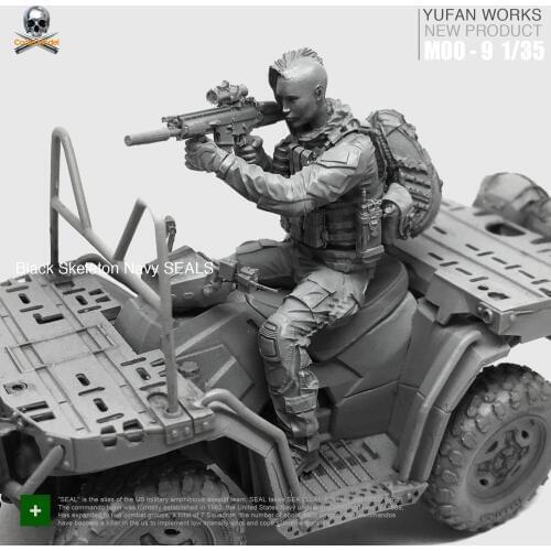 Yufan Model 1/35 Resin Figure Female Soldier + Terrain Car US Military Seal Commando Beauty Driver Moo-09