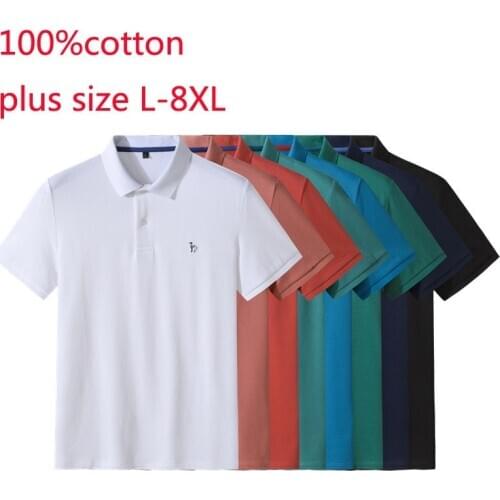 New Arrival Super Large Summer Men Casual Short Sleeve 100% Cotton Turn-down Collar Knitted T Shirt Plus Size L-5XL 6XL 7XL 8XL