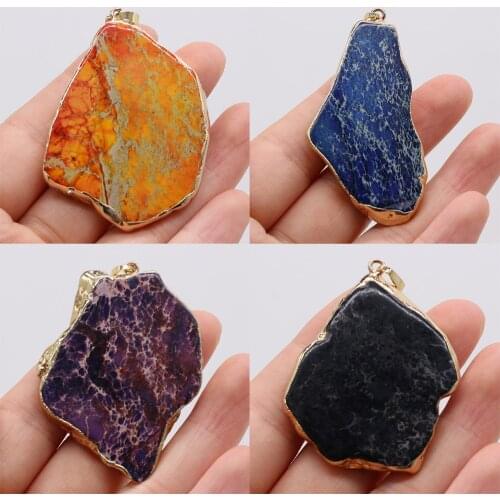 Fine Imperial Stone Irregular Pendants Gold plate Emperor Jaspers for Jewelry Making DIY Reiki Heal Necklace Earring Gifts