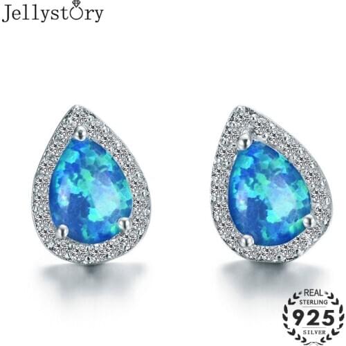 Jellystory 925 Silver Stud Earrings with Water Drop shape Sapphire Emerald Opals Gemstone women Earrings jewellery Wedding Gifts