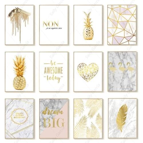 Golden Pineapple Love Quotes Canvas Painting Living Room Interior Decor Aesthetic Sofa Nordic Wall Art Pictures On The Wall