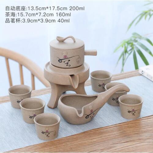 Stoneware Tea Set Home Stone Mill Creative Ceramic Teapot Kung Fu Teacup Semi-automatic Lazy Tea Maker High Quality Drinkware