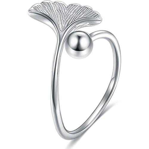 ZEMIOR 925 Sterling Silver Rings For Women Ginkgo Biloba Adjustable Open Wedding Engagement Ring Fine Jewelry Romantic Gift Best