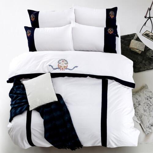 New 100% cotton 5 star hotel bedding set queen king 4pcs luxury bed sheet bed linen set embroidered duvet cover pillowcase white