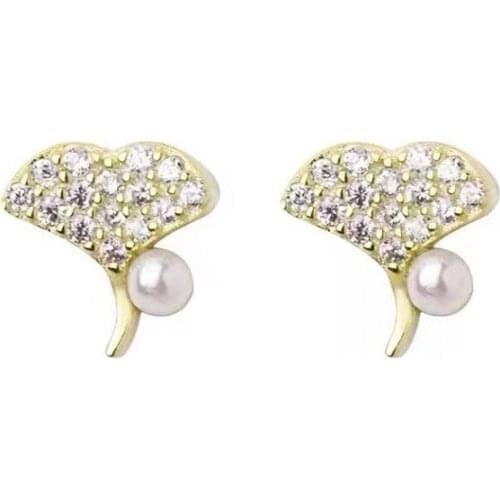 Korean Fashion Ginkgo biloba Pearl Earrings For Women Teens Girls 2021 Trend Fashion Jewelry Elegant Sweet Stud Earrings