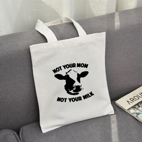 Cows Harajuku Canvas Tote Bag for Women Environmental Shoulder Bags Handbag 90s Ulzzang Foldable Books Shopping Bags Girls