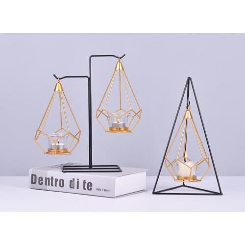 Wrought Iron Geometric Candle Holder Nordic Style Personalized Iron Candle Holder Home Decoration Crafts Desktop Holiday Crafts