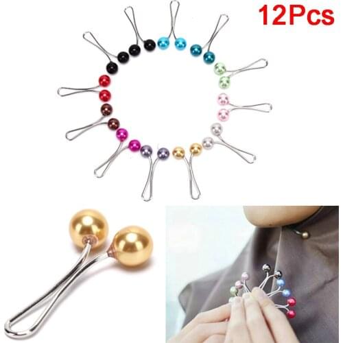 Richkeda Store New 2021 12pcs Headscarf Shawl Scarf Lady Muslim Scarf Hijab Clips Pearl Scarf Brooch Pin