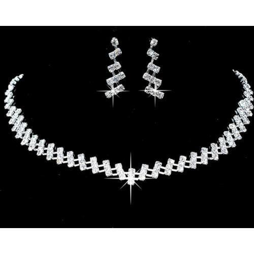 Fashion Crystal Wedding Jewelry Set Sparkling Silver Color Rhinestone Choker Necklace Earrings Set for Women Bridal Jewelry Sets