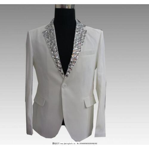 Mens fashion Hand sewn beads Sequins personality Blazer uniform Fashion Punk Nightclub Bar DJ Singers Suit Costumes