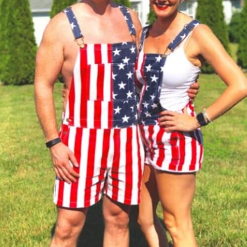 2021 Mens Clothing Summer Couple Jeans Jumpsuit American Independence Day Flag Sports Camisole Pants Overalls For Women