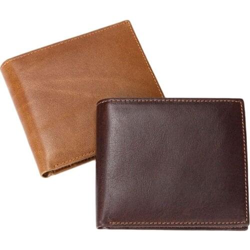 Brand Men Wallets Genuine Leather Short Purse Small Coin Wallet For Male Wallets with Card Holder Photo Holder Cow Leather Purse