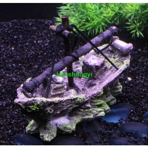 New handmade fishing boat, fish tank and aquarium landscaping sunken bottom decoration, resin crafts simulation wooden boat