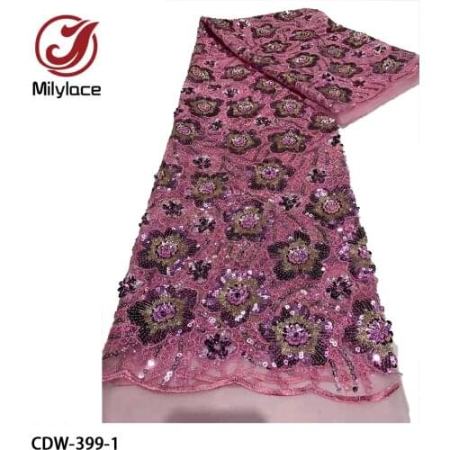2021 Latest Multicolor French Mesh Lace Sequins Flowers Lace Fabric 5 Yard French Net Lace for Evening Gowns Dresses CDW-399
