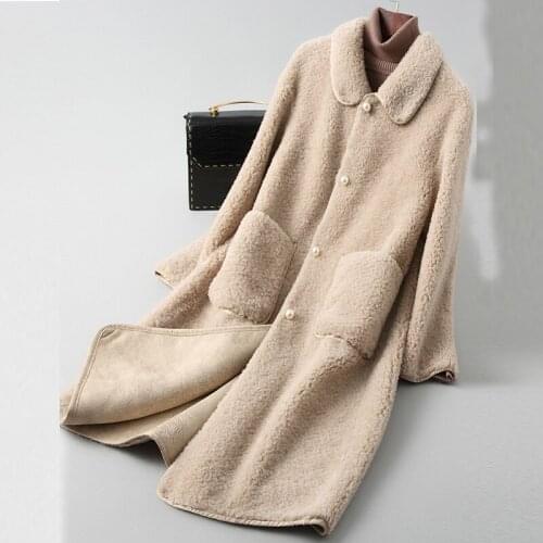 Fad New Winter Autumn Natural Genuine Wool Sheep Fur Long Coats Slim Real Lamb Fur Coat Elegant Casual Jacket A049