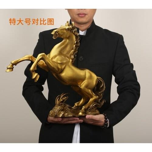 Huge large home LIVING ROOM TOP ART Decor --Success GOOD LUCK RETRO HORSE ART golden brass statue sculpture Decoration