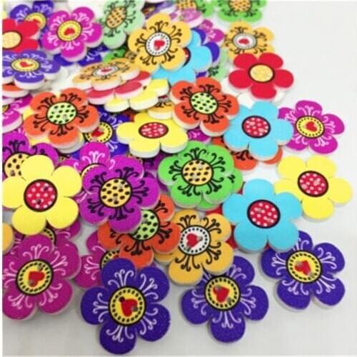 Wholesale/Retailed 100Pcs/Lot Flower Painting Wooden Buttons For Children Clothing Diy Gift Decoration Card