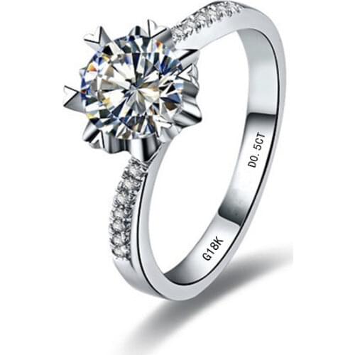 0.5CT Top Popular Snowflake Style Pass Tester Genuine Moissanite Au750 Gold Engagement Ring Propose Fine Jewelry Ring For Girl