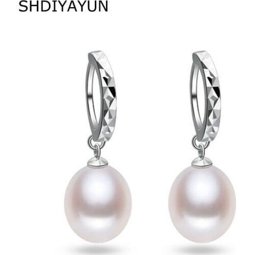 SHDIYAYUN 2019 Pearl Earrings 925 Sterling Silver Natural Freshwater Pearl Geometric Water Drop Earring Jewelry For Woman Gift