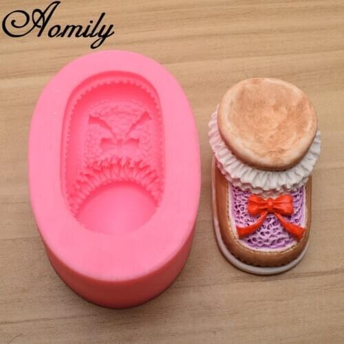 Aomily 3D Baby Shoes Silicone Mold Chocolate Fondant Cake Mould Bow Lace Cake Molds Crafts DIY Forms Soap Base Tool