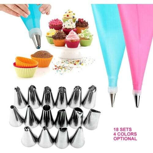 18Pcs/Set Silicone Pastry Bag Tips Kitchen DIY 16 Icing Piping Nozzle Cream Reusable Pastry Bags Cake Decor Bakeware Tools