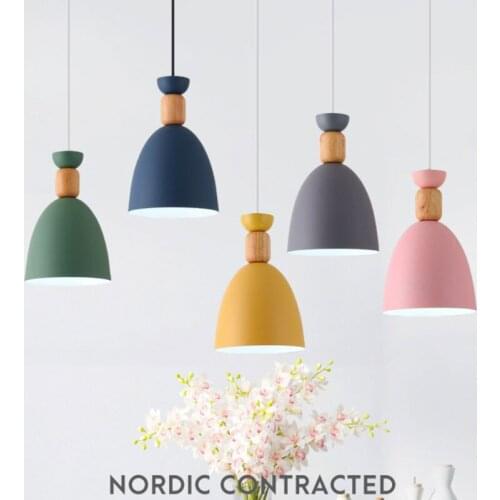 Nodic Pendant Lamp LED Hanging Lights Pendant Lighting Wood Modern Macaron Colour for Study Foyer Bedroom Bedside Pendant Lamp