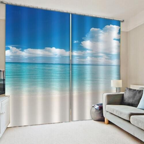 Morden blue beach curtains Bedroom living room windproof thickening blackout fabric 3d landscape curtains