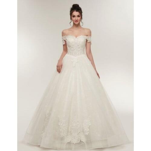 Princess Wedding Dresses Off The Shoulder Ivory Bridal Dresses Lace Applique Tulle Floor Length Ball Gowns