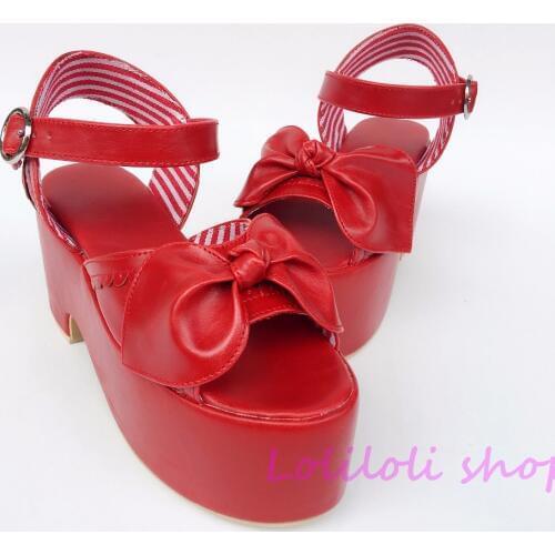 Princess sweet lolita shoes Japanese design customized special shaped Wine red bow tie Square heel sandals an5105