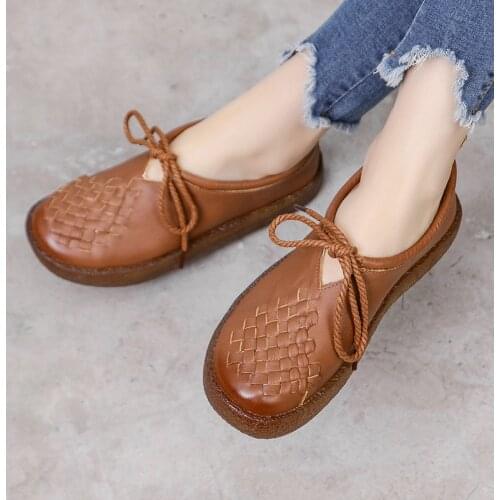 2021 Women Flat Shoes Lace Up Moccasins Soft Genuine Leather Ladies Shoes Handmade Flats Casual Women Shoes