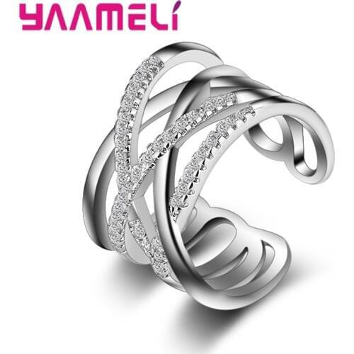 New Hot Punk Jewelry 925 Sterling Silver Austrian Crystal Weave Stylish Opening Adjustable Size Rings for Women Girls