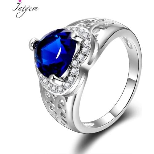 New Created Sapphire Ring 100% 925 Sterling Silver Jewelry Love Heart Romantic Finger Rings for Women Wedding Engagement Gift