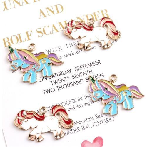 10 pcs Cute Unicorn Horse Enamel Charms Bracelet Fit Metal Drop Oil Pendant Rainbow Color DIY Earring Jewelry Accessories YZ136