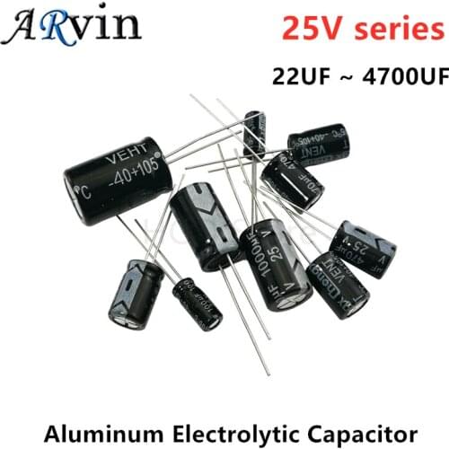 20pcs Aluminum Electrolytic Capacitor 25V 10UF 22UF 33UF 47UF 100UF 220UF 330UF 470UF 680UF 1000UF 2200UF 3300UF 4700UF