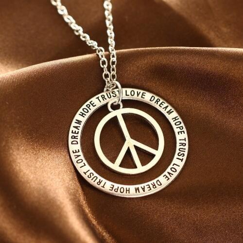 24PC/Lot New Arrival Peace Round Pendant Necklace Charm Chain Jewelry Love Hope Dream Trust Women Friends BFF Party Gifts Bijoux