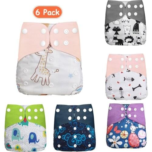 6Pcs Baby Cloth Diapers Adjustable Washable Resuable 2-Layer Design Strong Absorbtion Soft Diaper Pads Cover for Infants Toddler