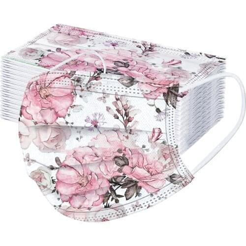 Cosplay Bandana 50pcs Disposable Masks Adult Fashion Floral Printed 3ply Filters Mouth Cover For Halloween Cosplay mascarillas