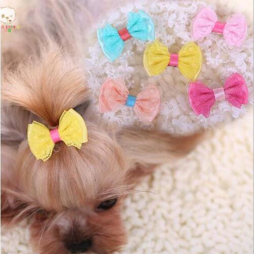 6pcs Pet Hair Bows Chiffon Cute Dog Bows Hair Bows Elastic Pearl Pet Hair Accessories Pet Grooming Products Cute Gift
